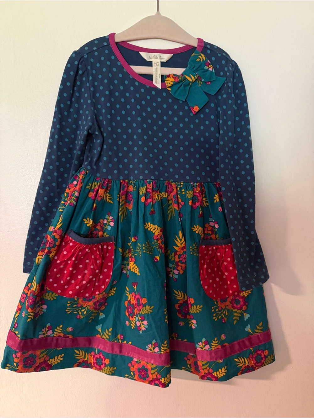 Matilda Jane Teal, Navy & Pink Floral Dot Mix Dress
